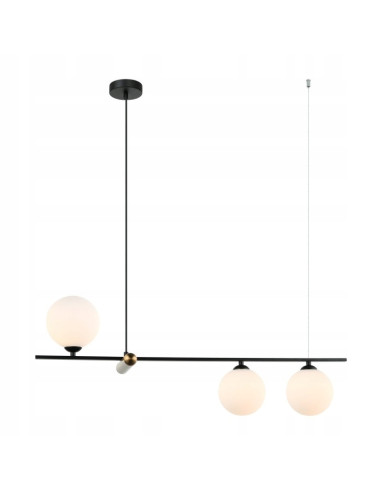 Italux Barletta - Lampa wisząca 3-punktowa czarno-złota z mlecznymi kulami, 80x90 cm
