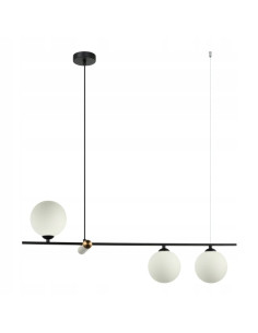 Italux Barletta - Lampa wisząca 3-punktowa czarno-złota z mlecznymi kulami, 80x90 cm 2