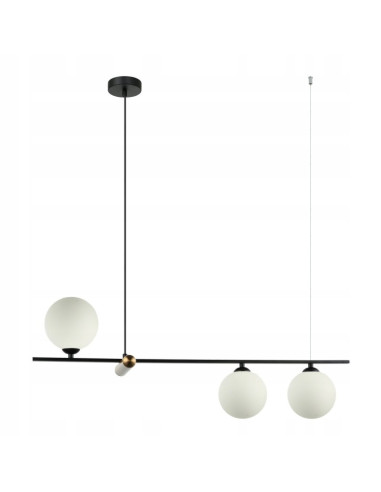 Italux Barletta - Lampa wisząca 3-punktowa czarno-złota z mlecznymi kulami, 80x90 cm