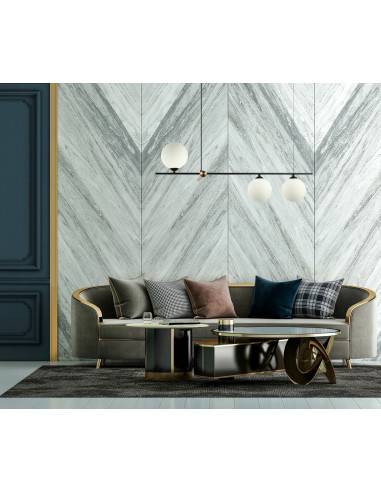 Italux Barletta - Lampa wisząca 3-punktowa czarno-złota z mlecznymi kulami, 80x90 cm