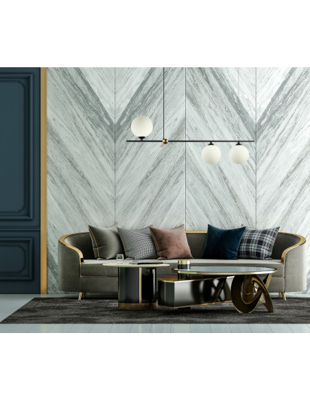 Italux Barletta - Lampa wisząca 3-punktowa czarno-złota z mlecznymi kulami, 80x90 cm