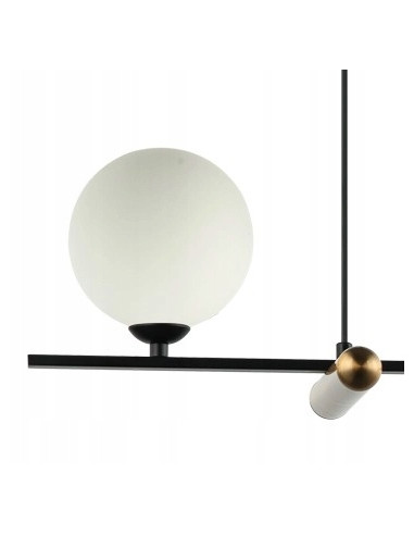 Italux Barletta - Lampa wisząca 3-punktowa czarno-złota z mlecznymi kulami, 80x90 cm