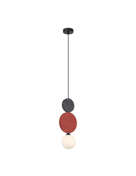Lampa wisząca ANDREA Italux – minimalistyczna, czarno-czerwona z filcowymi dekoracjami, szkło mleczne