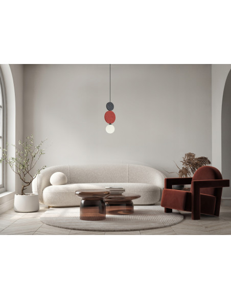 Lampa wisząca ANDREA Italux – minimalistyczna, czarno-czerwona z filcowymi dekoracjami, szkło mleczne