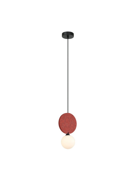 Italux ANDREA — wisząca lampa z filcowymi okręgami, czarno-czerwona, klosz mleczny G9, 118 cm