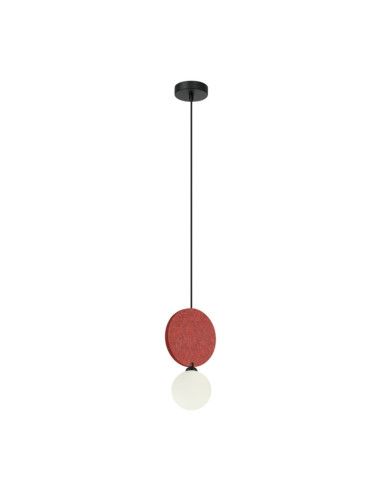 Italux ANDREA — wisząca lampa z filcowymi okręgami, czarno-czerwona, klosz mleczny G9, 118 cm