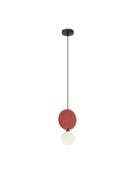 Italux ANDREA — wisząca lampa z filcowymi okręgami, czarno-czerwona, klosz mleczny G9, 118 cm
