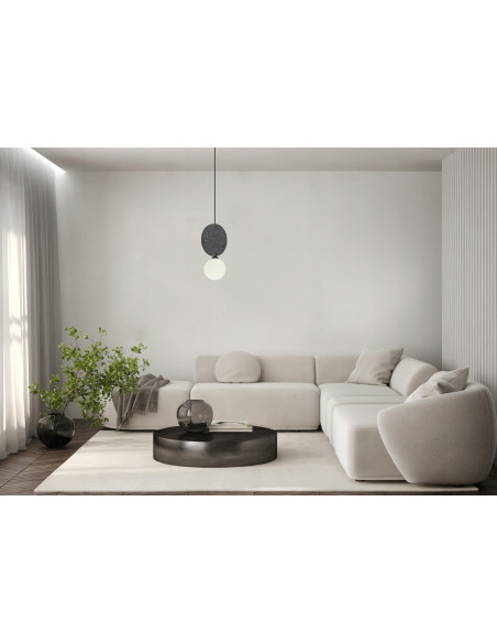 Italux ANDREA Lampa wisząca G9 25W filcowe okręgi czarna ze szklanym mlecznym kloszem, 118 cm