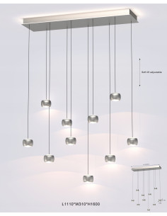 Lampa wisząca AVIANO QUIBERON 10 LED 55W nikiel szampański z regulacją wysokości i 3000K, salon/jadalnia