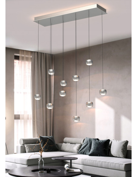 Lampa wisząca AVIANO QUIBERON 10 LED 55W nikiel szampański z regulacją wysokości i 3000K, salon/jadalnia