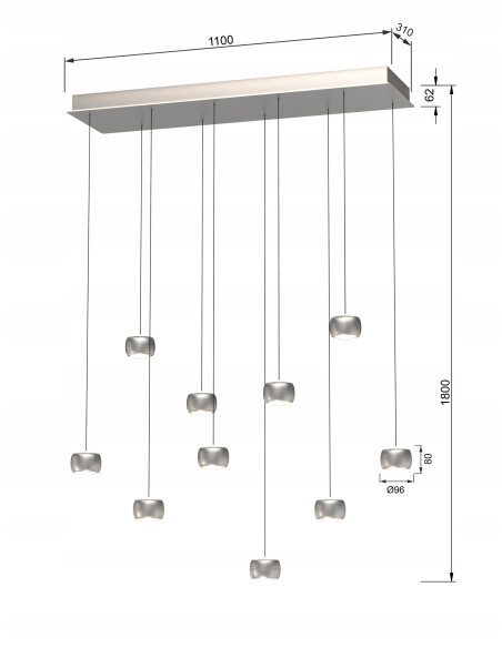 Lampa wisząca AVIANO QUIBERON 10 LED 55W nikiel szampański z regulacją wysokości i 3000K, salon/jadalnia