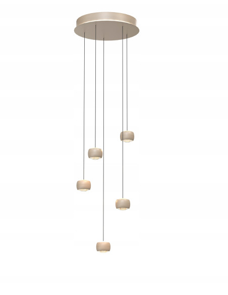Lampa wisząca Quiberon 5 LED z płynną regulacją wysokości i podsufitką, beżowa, 3800 lm, 3000K