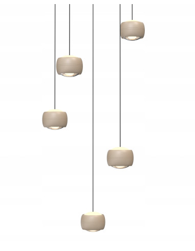 Lampa wisząca Quiberon 5 LED z płynną regulacją wysokości i podsufitką, beżowa, 3800 lm, 3000K