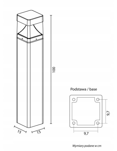Słupek ogrodowy LED Barel Kwadrat 100 cm 20W IP65 antracyt (1450 lm, 4000K)