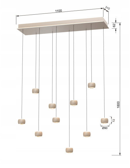 Aviano Lighting QUIBERON – Duża wisząca lampa LED 10-punktowa beżowa z funkcją soft lift 180x117 cm, 3000K, 55W