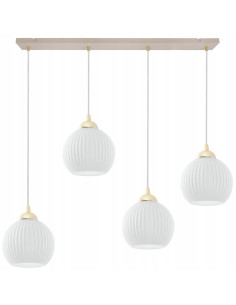 Lampa wisząca RIFFLE 4-pł. beżowo-złota z ryflowanymi białymi kloszami E27 nad wyspę/stół 90 cm 2