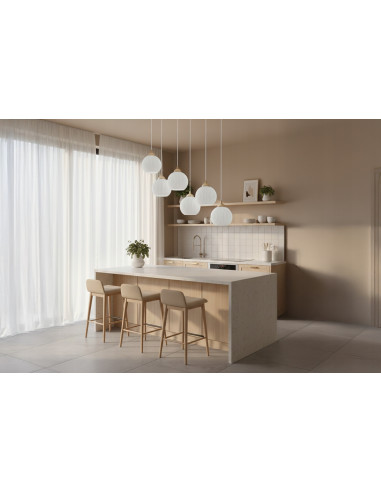 Lampa wisząca RIFFLE 6-pł. beżowo-złota z ryflowanymi białymi kloszami E27 70x100 cm (Light Home)