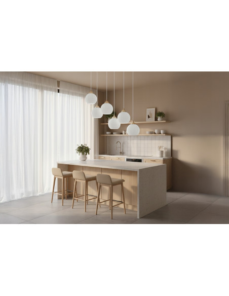 Lampa wisząca RIFFLE 6-pł. beżowo-złota z ryflowanymi białymi kloszami E27 70x100 cm (Light Home)