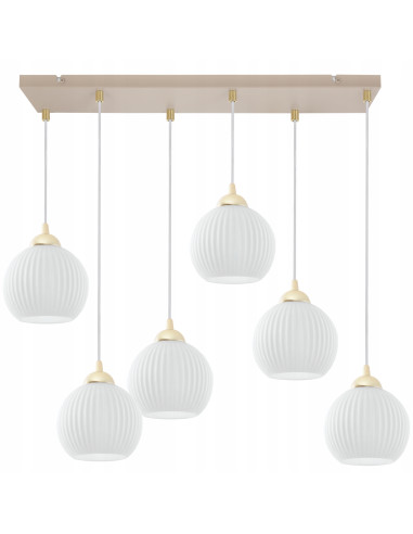 Lampa wisząca RIFFLE 6-pł. beżowo-złota z ryflowanymi białymi kloszami E27 70x100 cm (Light Home)