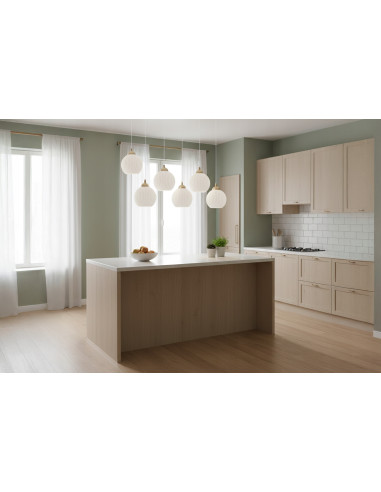 Lampa wisząca RIFFLE 6-pł. beżowo-złota z ryflowanymi białymi kloszami E27 70x100 cm (Light Home)