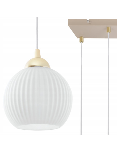 Lampa wisząca RIFFLE 6-pł. beżowo-złota z ryflowanymi białymi kloszami E27 70x100 cm (Light Home)