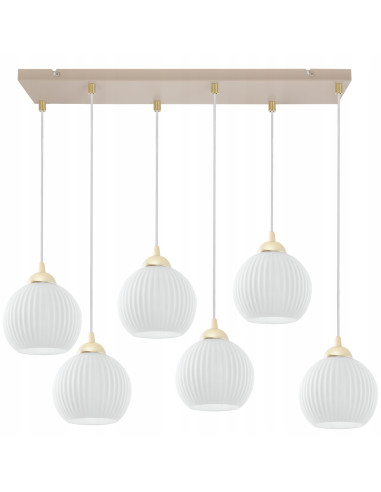 Lampa wisząca RIFFLE 6-pł. beżowo-złota z ryflowanymi białymi kloszami E27 70x100 cm (Light Home)