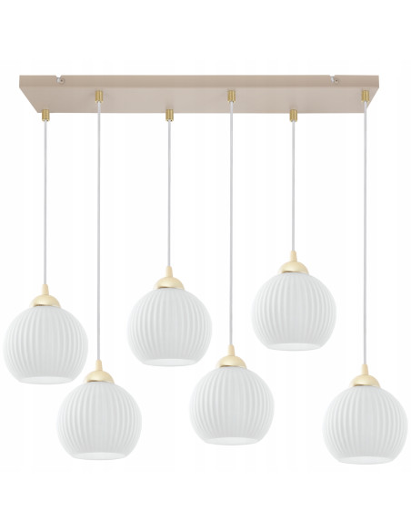 Lampa wisząca RIFFLE 6-pł. beżowo-złota z ryflowanymi białymi kloszami E27 70x100 cm (Light Home)