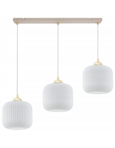 Lampa wisząca RIFFLE 3-punktowa beżowo-złota z ryflowanymi kloszami E27 72 cm Glamour