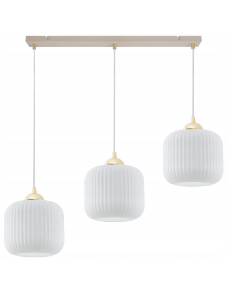 Lampa wisząca RIFFLE 3-punktowa beżowo-złota z ryflowanymi kloszami E27 72 cm Glamour