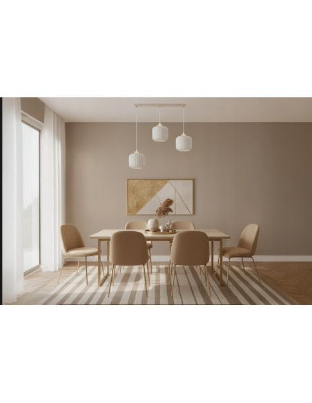 Lampa wisząca RIFFLE 3-punktowa beżowo-złota z ryflowanymi kloszami E27 72 cm Glamour