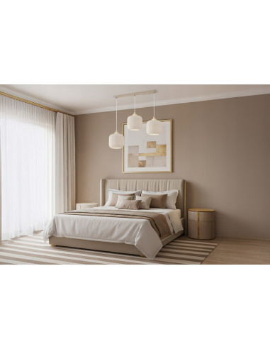 Lampa wisząca RIFFLE 3-punktowa beżowo-złota z ryflowanymi kloszami E27 72 cm Glamour