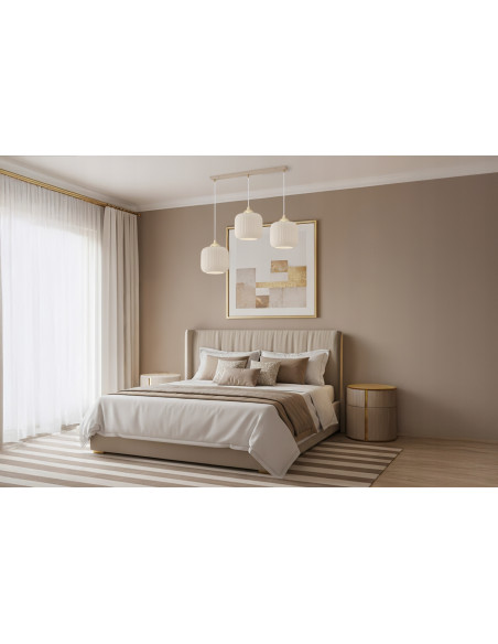 Lampa wisząca RIFFLE 3-punktowa beżowo-złota z ryflowanymi kloszami E27 72 cm Glamour