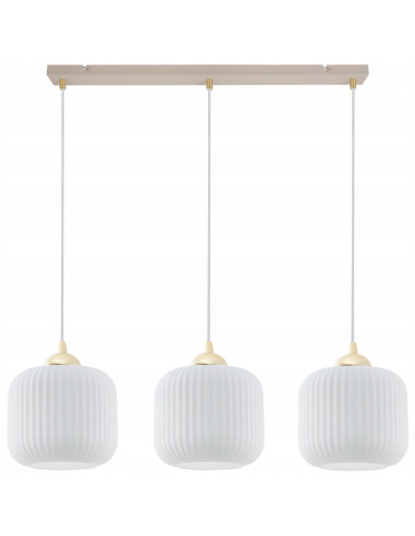 Lampa wisząca RIFFLE 3-punktowa beżowo-złota z ryflowanymi kloszami E27 72 cm Glamour