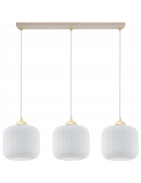 Lampa wisząca RIFFLE 3-punktowa beżowo-złota z ryflowanymi kloszami E27 72 cm Glamour