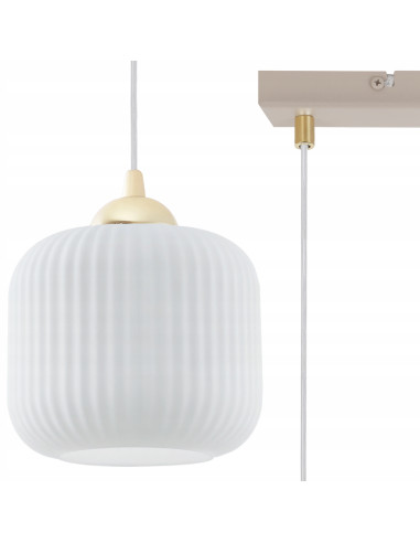 Lampa wisząca RIFFLE 3-punktowa beżowo-złota z ryflowanymi kloszami E27 72 cm Glamour