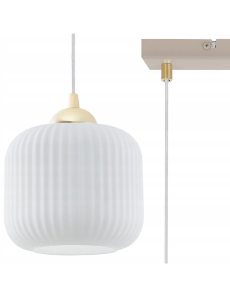 Lampa wisząca RIFFLE 3-punktowa beżowo-złota z ryflowanymi kloszami E27 72 cm Glamour