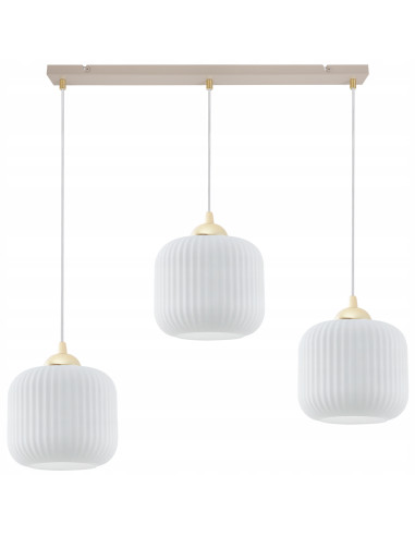 Lampa wisząca RIFFLE 3-punktowa beżowo-złota z ryflowanymi kloszami E27 72 cm Glamour