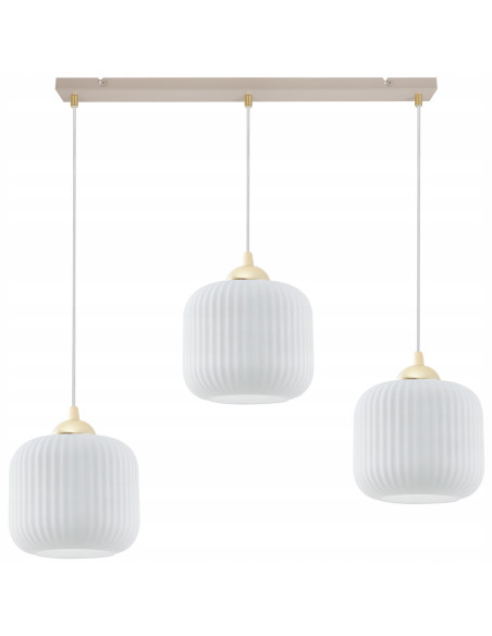 Lampa wisząca RIFFLE 3-punktowa beżowo-złota z ryflowanymi kloszami E27 72 cm Glamour