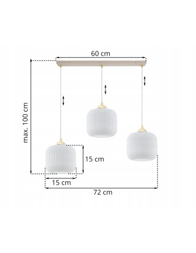 Lampa wisząca RIFFLE 3-punktowa beżowo-złota z ryflowanymi kloszami E27 72 cm Glamour
