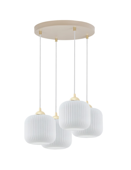 Kaszmirowa lampa wisząca RIFFLE 4x E27 złoto-beżowa z ryflowanymi białymi kloszami regulowana 100 cm