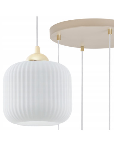 Kaszmirowa lampa wisząca RIFFLE 4x E27 złoto-beżowa z ryflowanymi białymi kloszami regulowana 100 cm