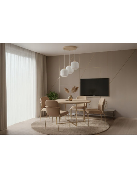 Lampa wisząca RIFFLE 3-płomienna beżowo-biała E27 regulowana kaszmirowe klosze glam