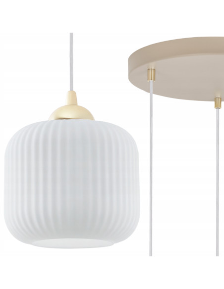 Lampa wisząca RIFFLE 3-płomienna beżowo-biała E27 regulowana kaszmirowe klosze glam