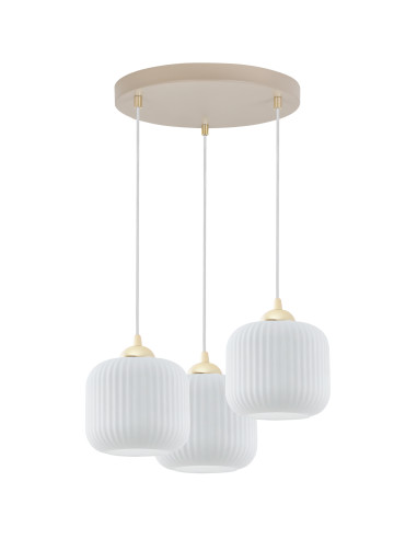 Lampa wisząca RIFFLE 3-płomienna beżowo-biała E27 regulowana kaszmirowe klosze glam