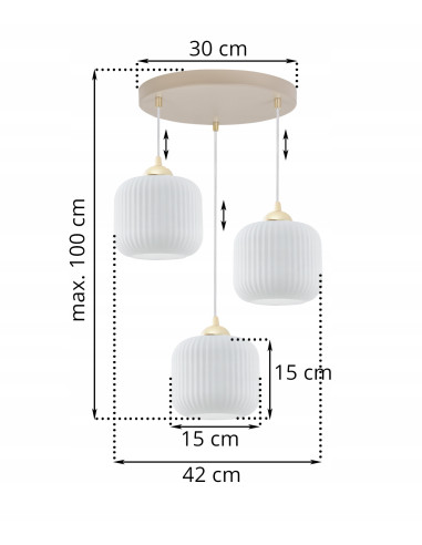 Lampa wisząca RIFFLE 3-płomienna beżowo-biała E27 regulowana kaszmirowe klosze glam