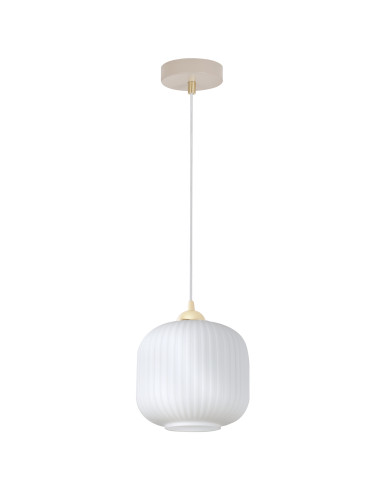 Lampa wisząca RIFFLE 1-punktowa E27 beżowo-złota z ryflowanym białym kloszem, regulowana 100 cm