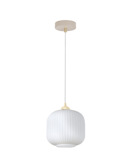 Lampa wisząca RIFFLE 1-punktowa E27 beżowo-złota z ryflowanym białym kloszem, regulowana 100 cm