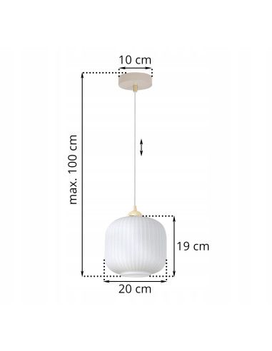 Lampa wisząca RIFFLE 1-punktowa E27 beżowo-złota z ryflowanym białym kloszem, regulowana 100 cm