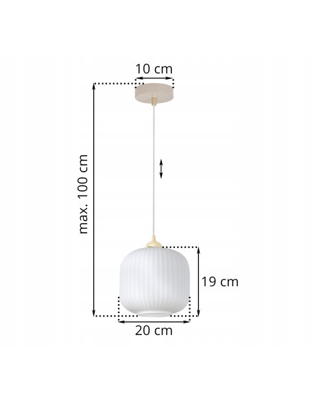 Lampa wisząca RIFFLE 1-punktowa E27 beżowo-złota z ryflowanym białym kloszem, regulowana 100 cm