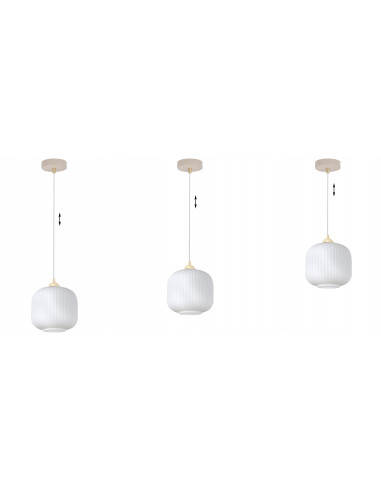 Lampa wisząca RIFFLE 1-punktowa E27 beżowo-złota z ryflowanym białym kloszem, regulowana 100 cm